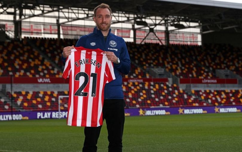 Christian Eriksen at his Brentford presentation