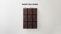 Samsung social media teaser of a chocolate bar with text reading "sweet new shape"
