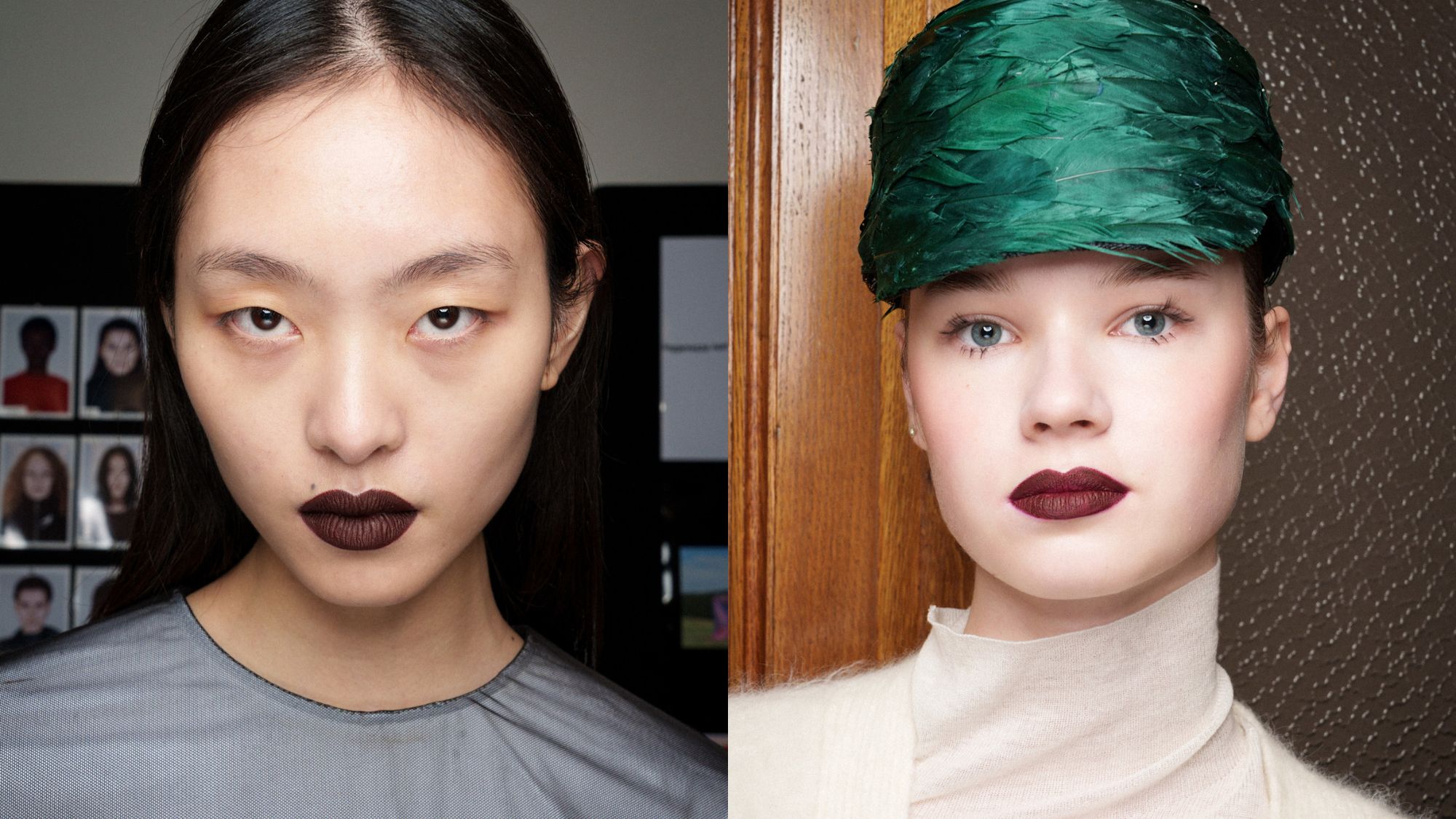 Two people wearing varying shades of brown lipstick.