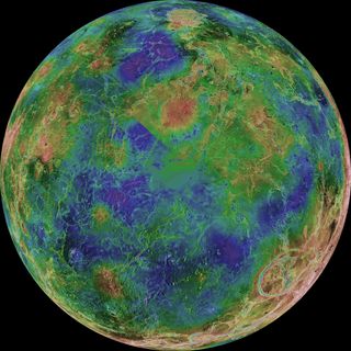 The hemispheric view of Venus, as revealed by more than a decade of radar investigations culminating in the 1990-1994 Magellan mission, is centered on the South Pole.