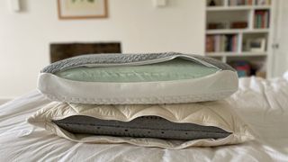 Soak & Sleep Cooling Memory Foam Pillow on top of Latex