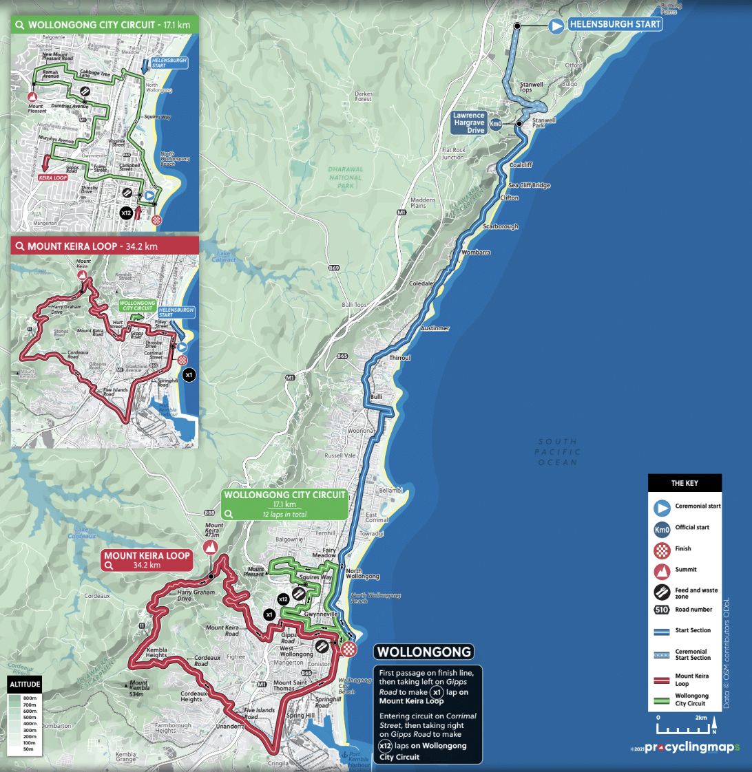 road race course for UCI 2022 Road World Championships in Wollongong