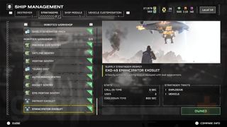 Helldivers 2 Emancipator Exosuit Stratagem unlocked in Ship Management menu