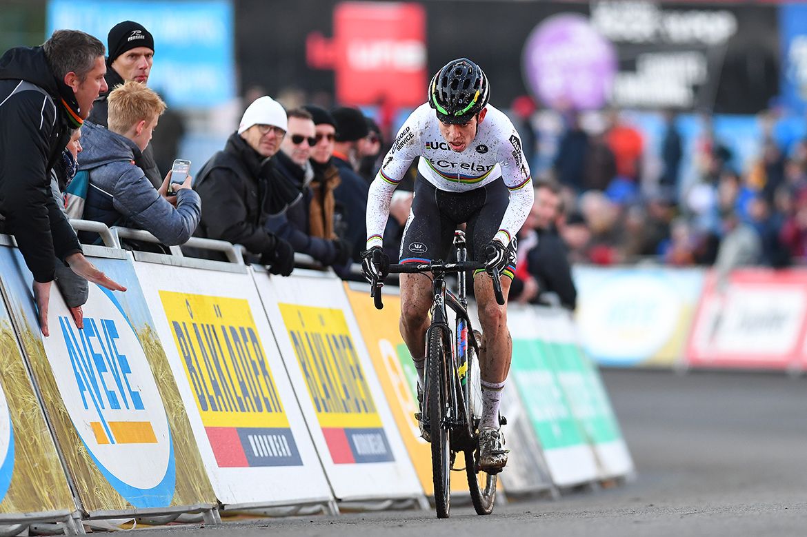 Wout Van Aert (Crelan-Vastgoedservice) heads to victory