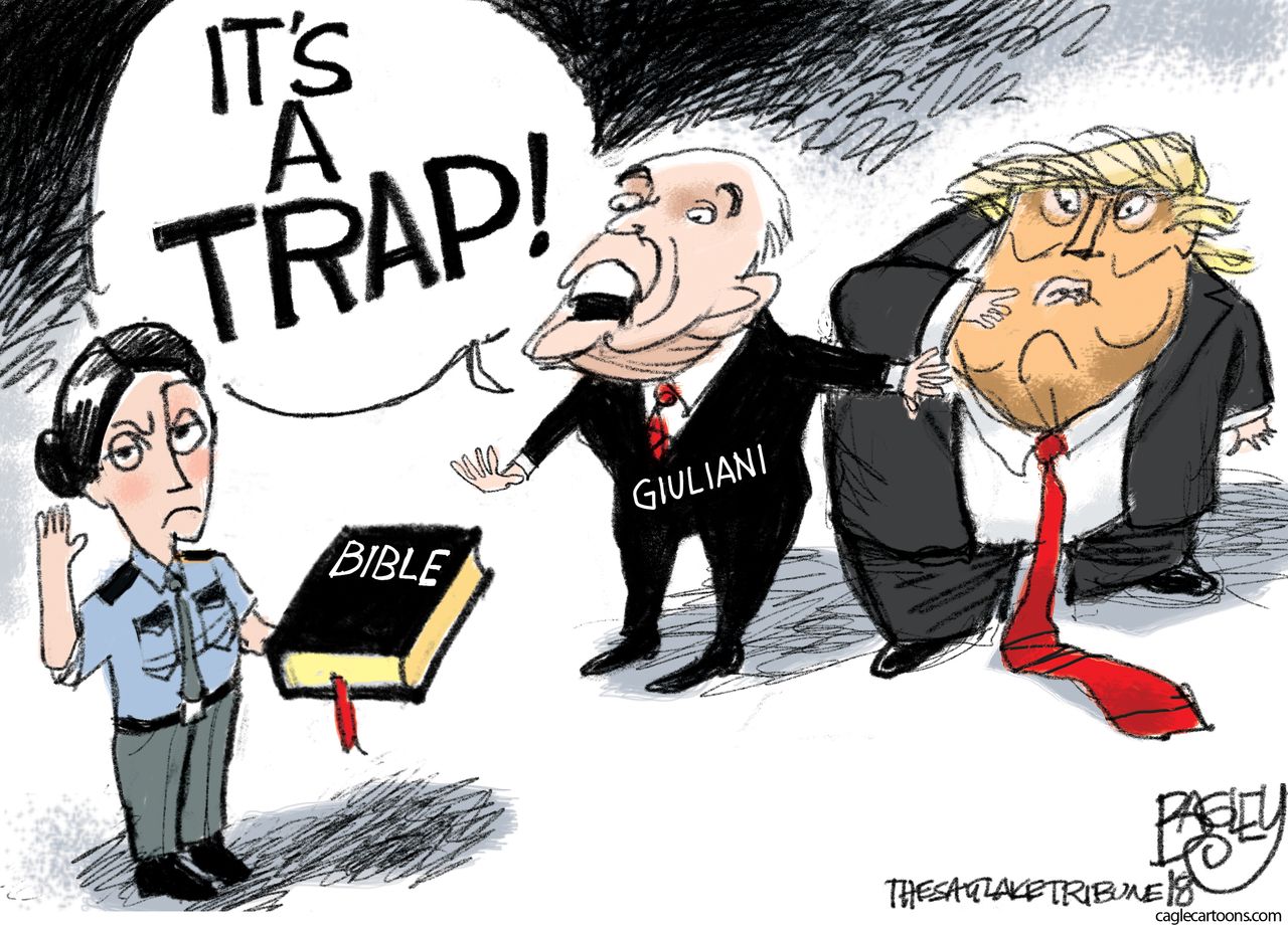 Political cartoon U.S. Trump Rudy Giuliani truth oath