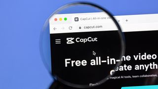 The CapCut logo magnified in a web browser