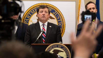 WASHINGTON, DC - MAY 13: Interim U.S. attorney for the District of Columbia Ed Martin speaks during a press conference on May 13, 2025 in Washington, DC. (Photo by Craig Hudson For The Washington Post via Getty Images)