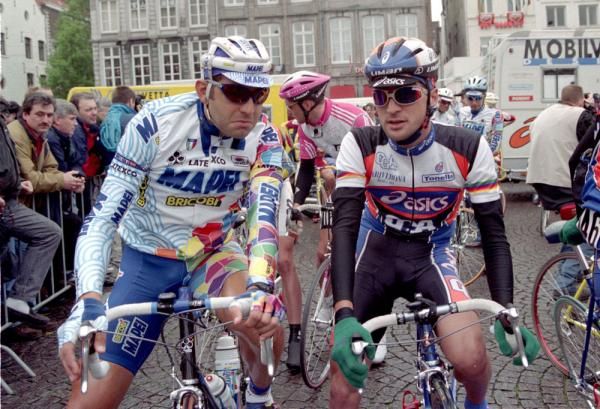 Franco Ballerini and Michele Bartoli at the start of Amstel Gold race in 1998