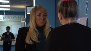 Sharon Watts talks to Karen Taylor at the hospital