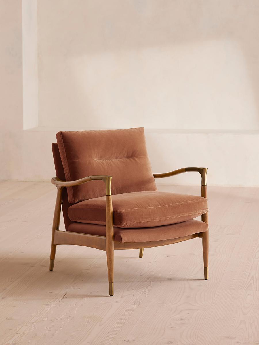 Theodore Oak Armchair, Velvet, Antique Rose
