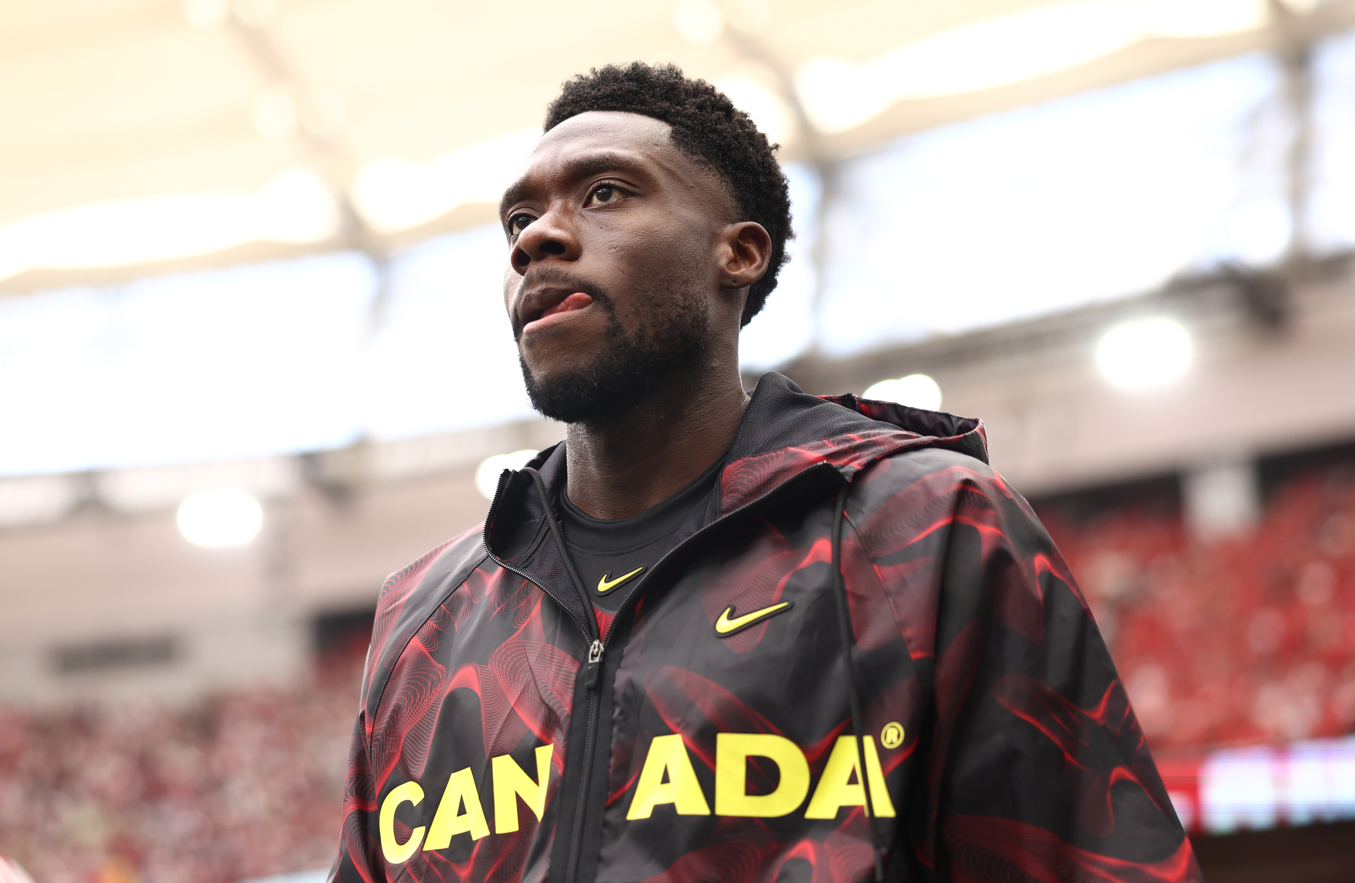 Alphonso Davies prior to the match between Canada and Qatar