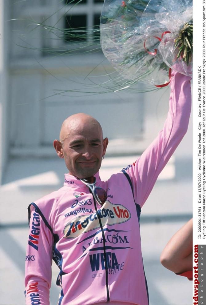 Marco Pantani on the podium after winning the Mont Ventoux stage at the 2000 Tour de France