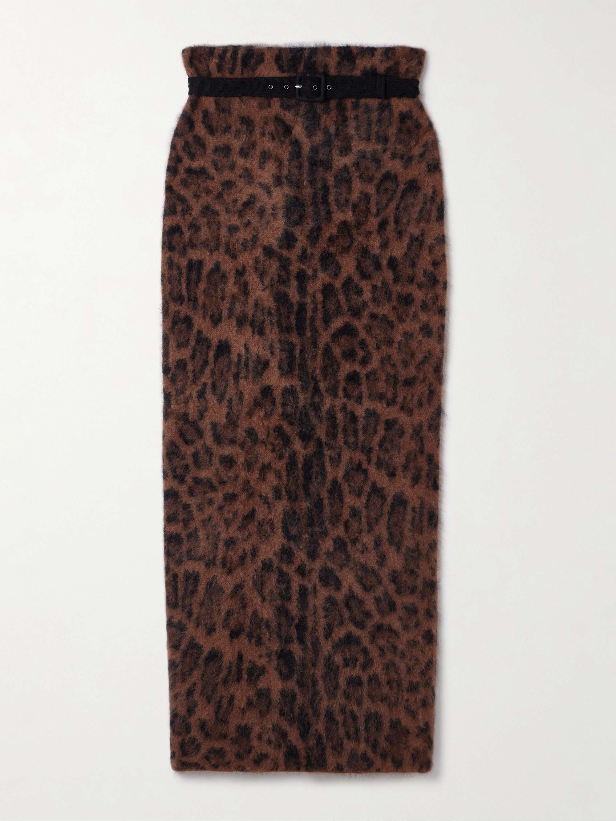 Levi Belted Leopard-Print Brushed-Cashmere Midi Skirt