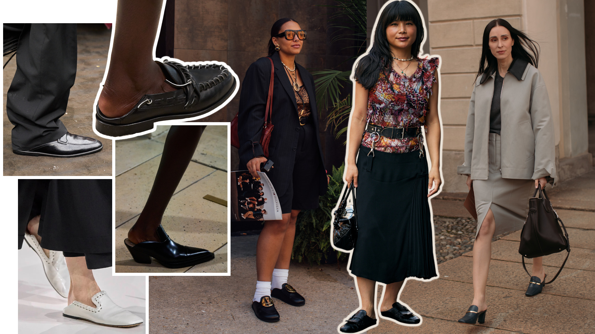 the spring 2026 backless loafer trend on Spring 2026 runways at Ferragamo, Bottega Veneta, Victoria Beckham, Tod's and fashion week street style