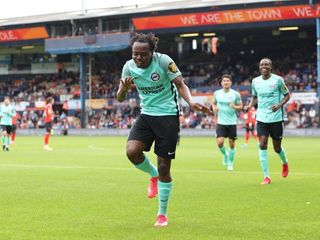 Percy Tau celebrating his goal against Luton Town