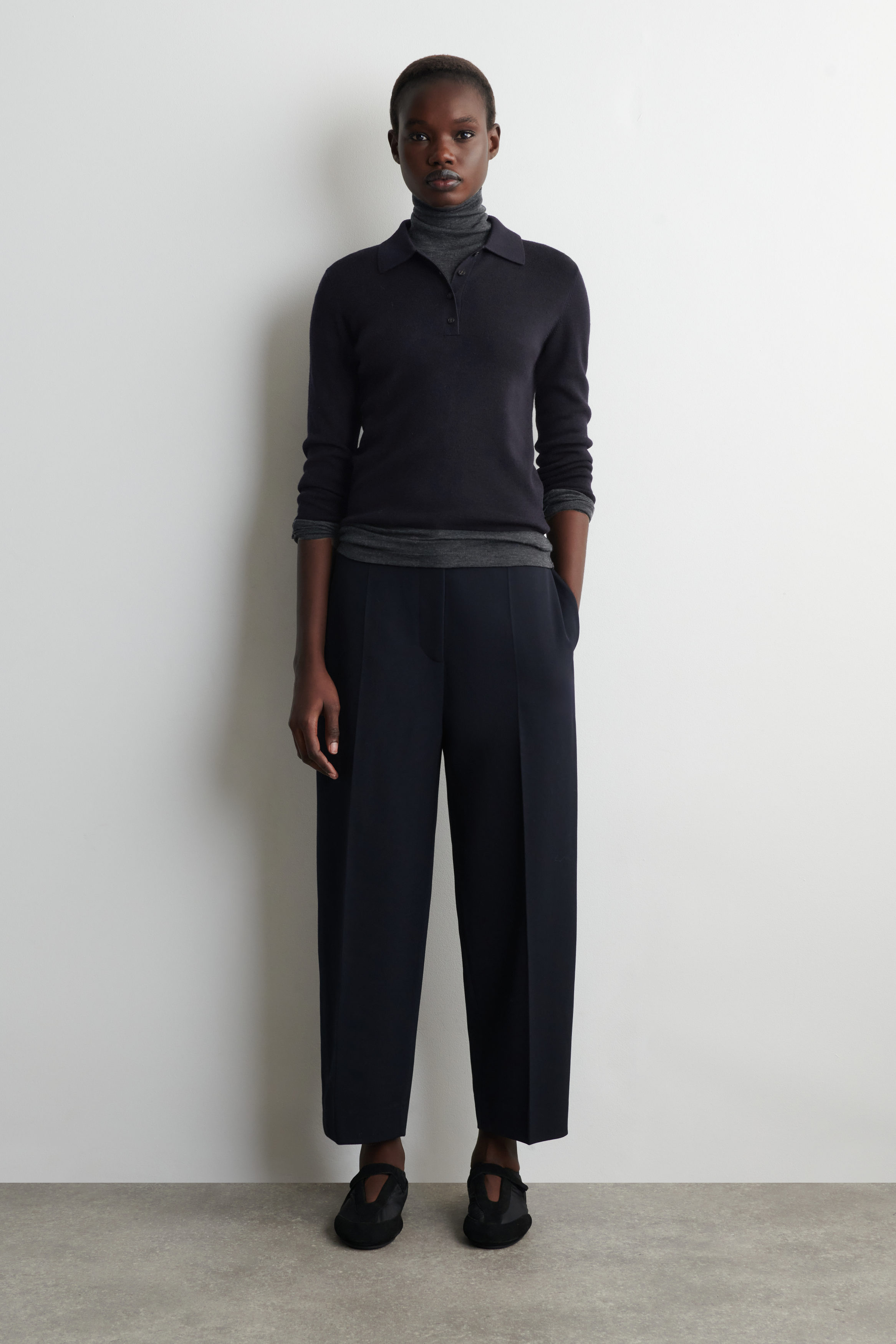 Wool-Blend Barrel-Leg Trousers