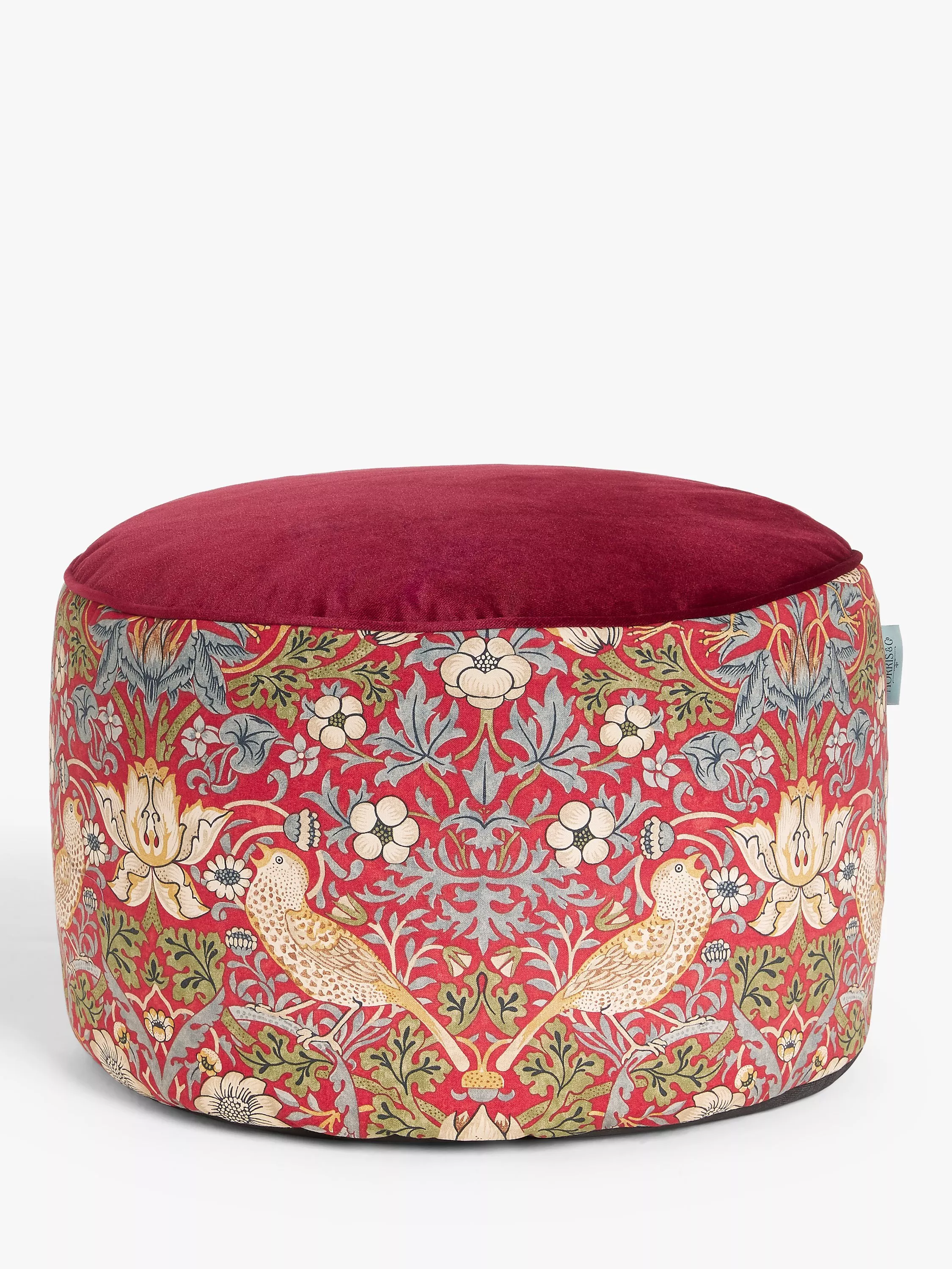 Morris & Co. Strawberry Thief Pouffe, Red / Multi