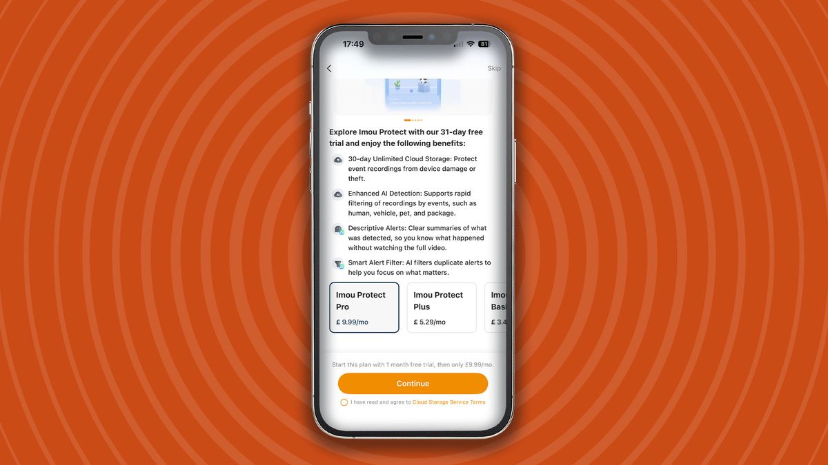 IMOU Cell 3C All-in-One Security Camera subscription offer on iPhone