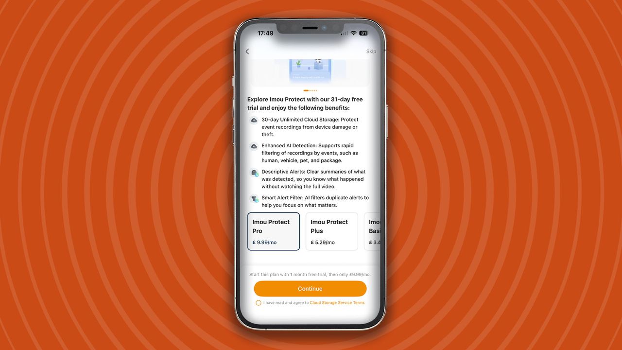 IMOU Cell 3C All-in-One Security Camera subscription offer on iPhone