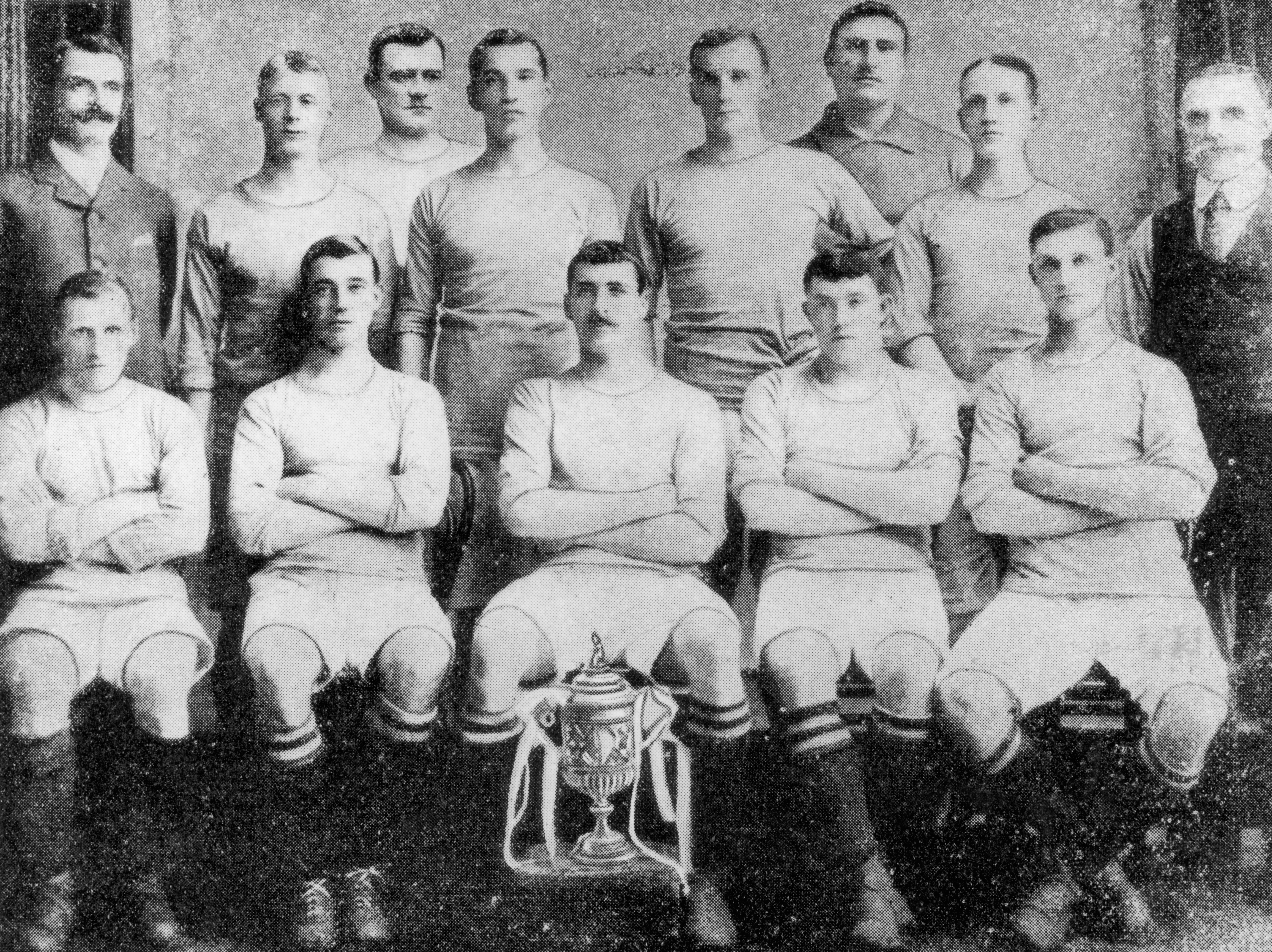 Manchester City's FA Cup final team in 1904, featuring Billie Gillespie in the top row, second from left.