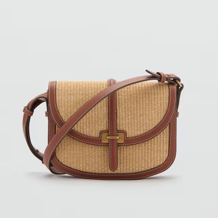 Mango Raffia-Effect Two-Tone Bag