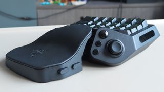 Razer Tartarus V2 Pro wrist rest and thumb stick shown close up with buttons