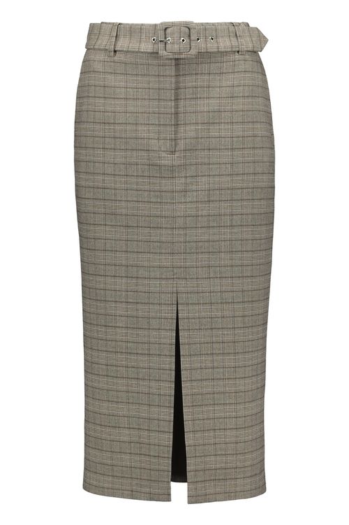 Check Belted Midi Skirt