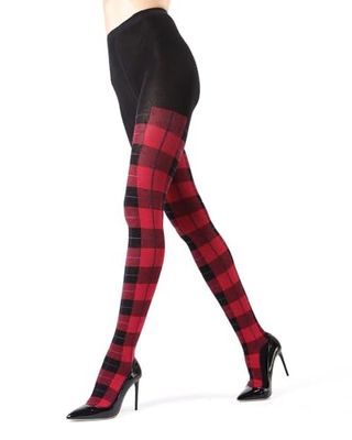 Memoi Scottish Plaid Tartan Sweater Tights, Red, M/l