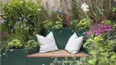 RHS Chelsea Flower Show 2026 bench with layered planting all around
