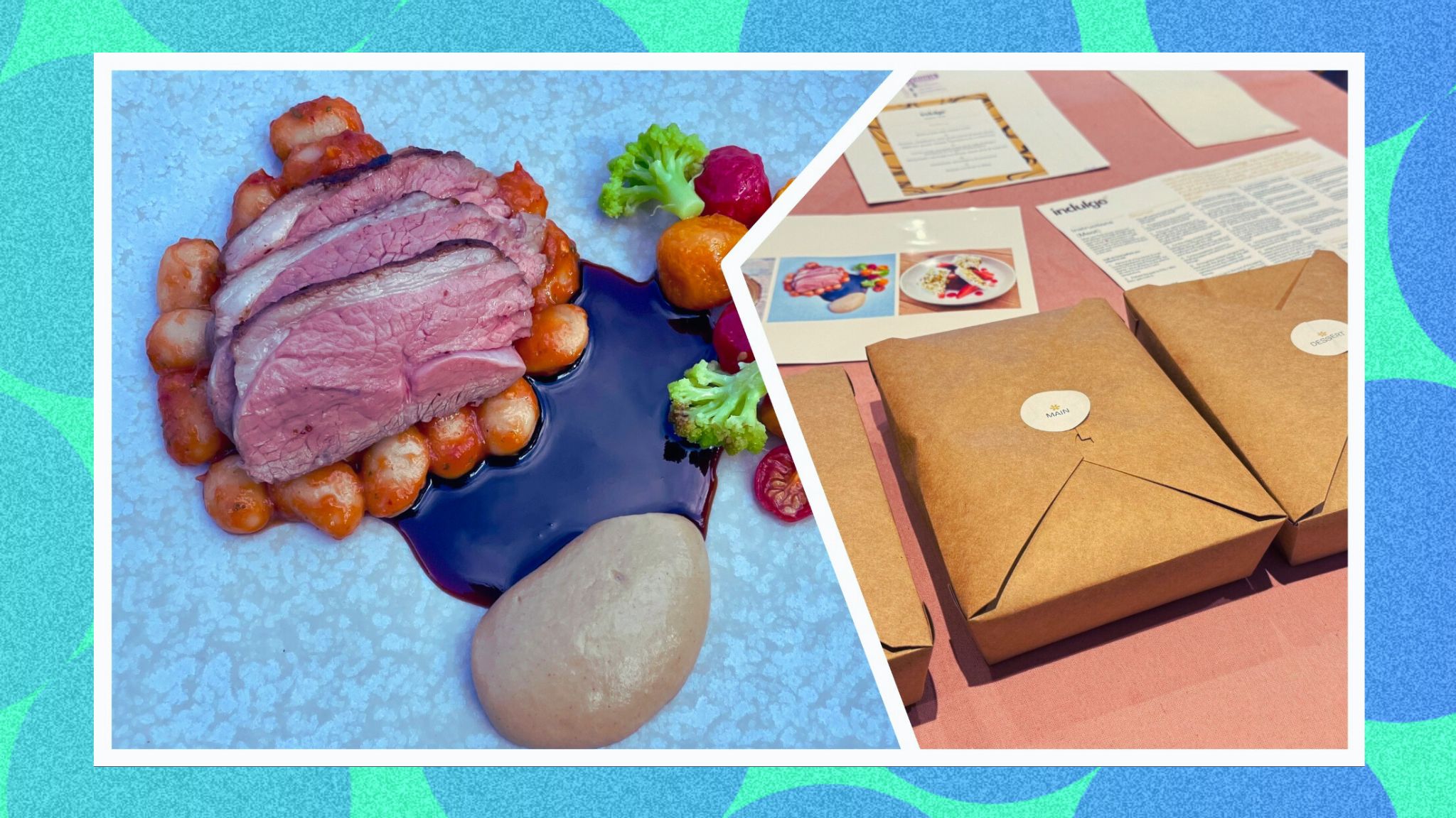 A press shot of the Indulge Dining Kit, alongside what you get when it is delivered.