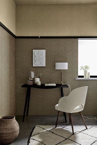 a room with wallpaper on the walls and ceiling