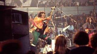 Jimi Hendrix performs with the Jimi Hendrix Experience at the Royal Albert Hall in London on 24th February 1969.