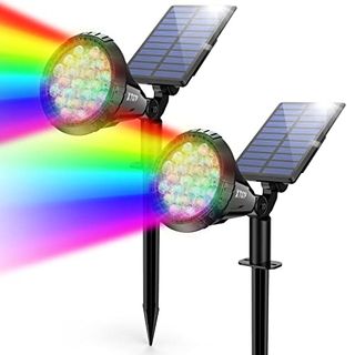 Xtgtp Solar Color Spot Lights Outdoor, 21 Leds Color Changing Solar Outdoor Lights, Ip67 Waterproof Rgb Multicolor Yard Solar Spotlights Auto On/off for Pathway Garden Pool Patio Tree