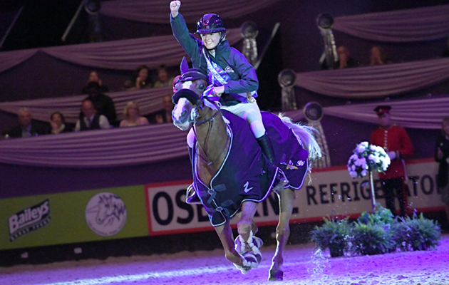 Jessica Howard riding TINKAS GENTLEMAN JIM for owner Adrienne Staunton, winner pf the Blue Chip Pony Newcomers Championship at Horse of The Year Show 2018 at the NEC near Birmingham in the UK between 2nd- 7th October 2018