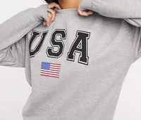 ASOS DESIGN, Sweatshirt with USA Print in Grey Marl, $13.05 | £12