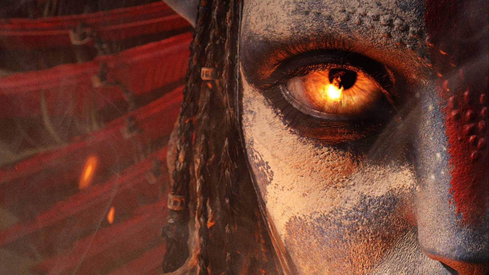 Half the face of the leader of the Na&#039;vi Mangkwan Clan