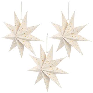 Frcolor 3pcs Paper Star Lantern Lampshade Hanging Christmas Star Ornaments Hanging Star Lamp Snowflakes Decorations Wedding Birthday Party Home Decorations White 35cm