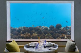The underwater restaurant at OBLU SELECT Lobigili in the Maldives