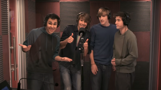 carlos penavega and the band in the recording studio in big time rush