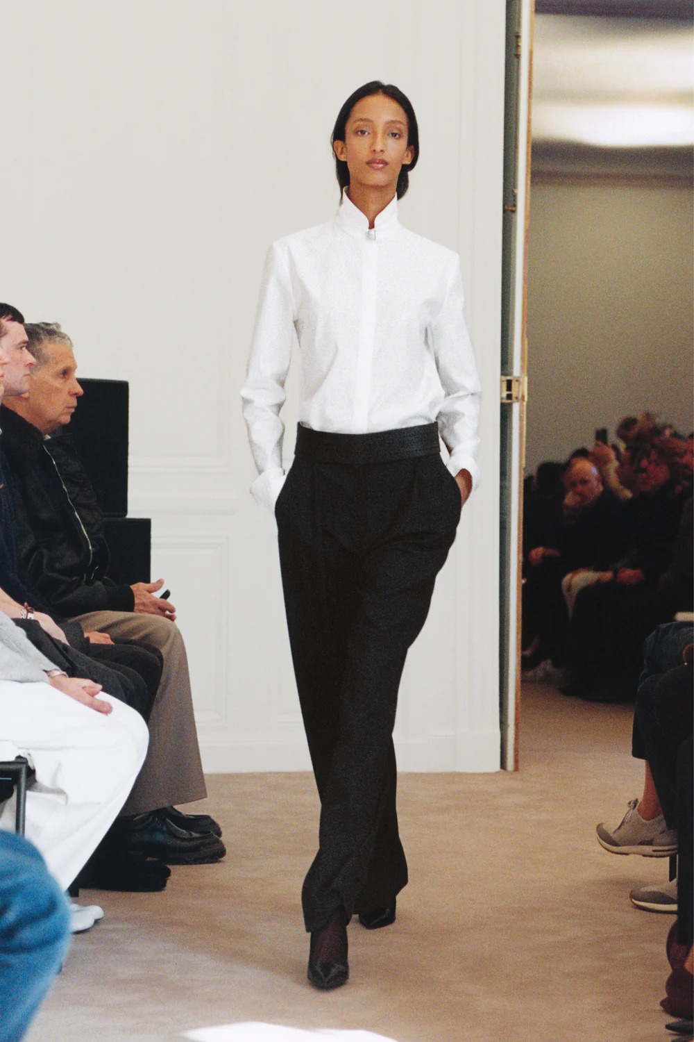 The Row model walks the Winter 2026 runway during Paris Fashion Week