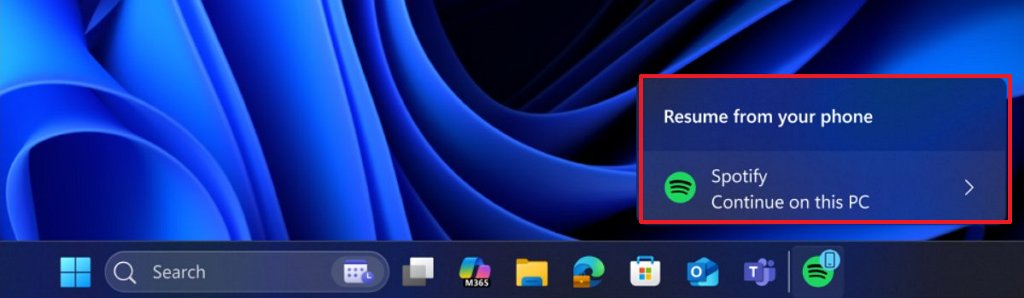 Windows 11 Resume feature in Taskbar