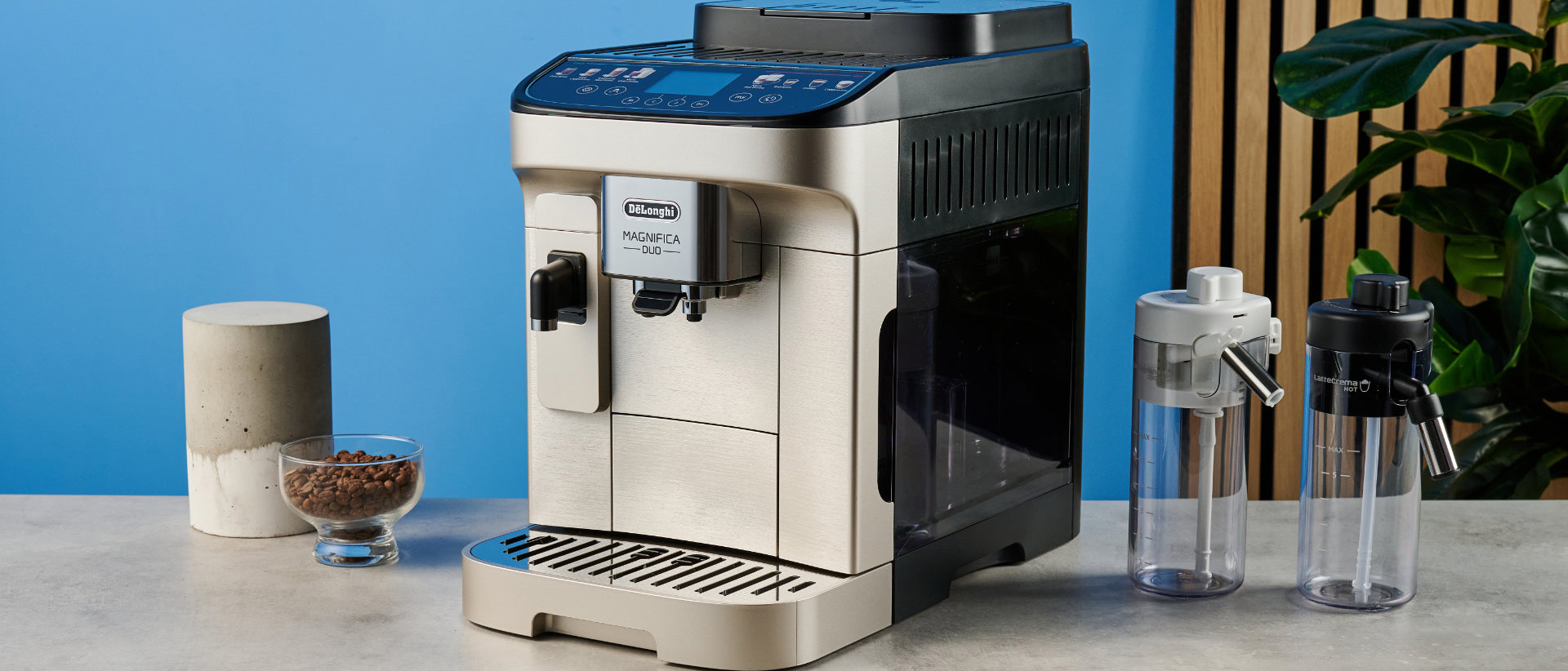 the delonghi magnifica duo photographed against the blue tom's guide background 