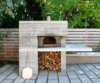 bespoke outdoor pizza oven built from concrete blocks