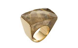 Yellow gold and rutilated quartz ring by Adriana da Riva