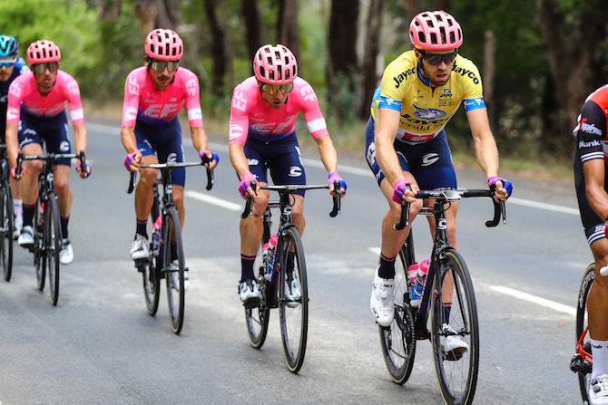 Race leader Dan McLay worked hard for his EF Education First team leader Michael Woods on stage 2 of the 2019 Herald Sun Tour