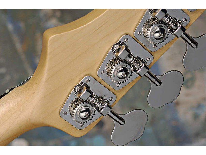 The 'bat-wing' headstock is one of Trev Wilkinson's tweaks to the P-bass design