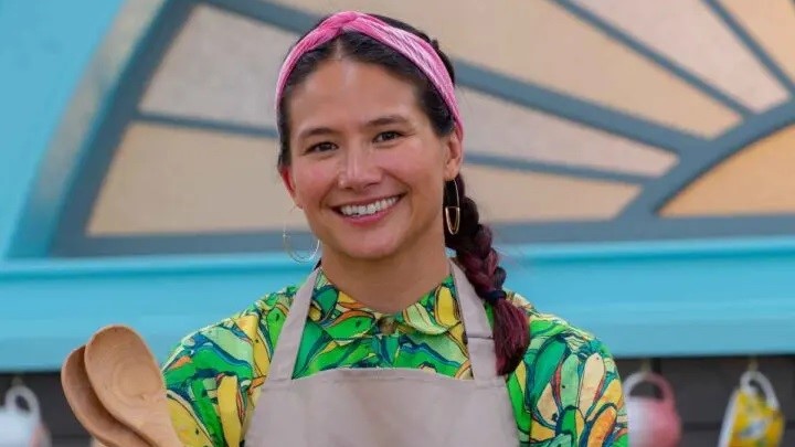 Sarah Chang in key art for The Great American Baking Show on The Roku Channel
