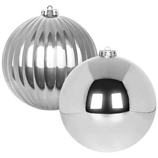 Two large silver Christmas baubles