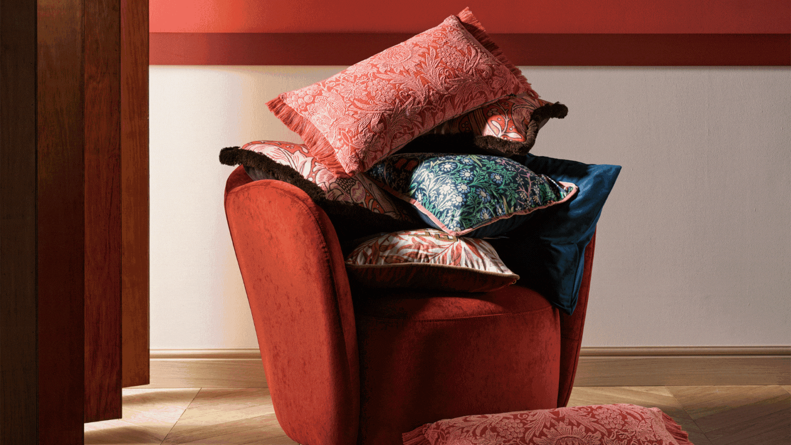 Rotating four images of interiors staged with pieces from Habitat x Morris & Co.'s latest collaboration.