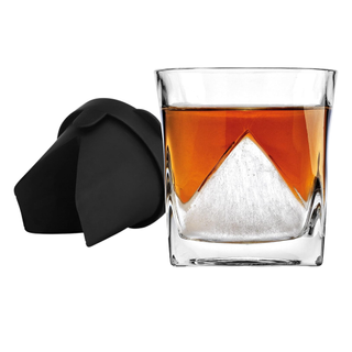 An angled whiskey ice mold with a triangular indent